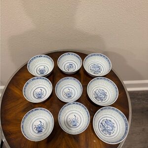 9 Blue White Chinese Porcelain Rice Bowls Translucent Rice Grain 3 Dragon 6 Flow
